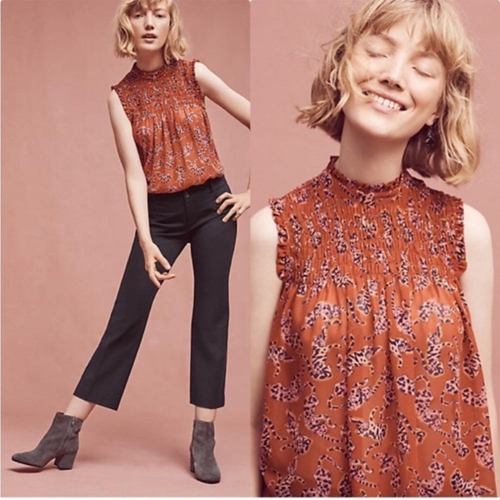 Maeve Anthropologie Wild Cat Print Top Size 2